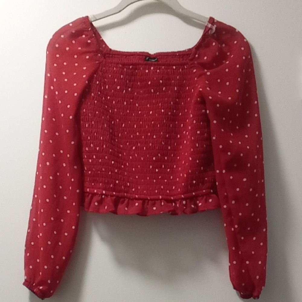 Art Class Red Polka Dot Smocked Blouse